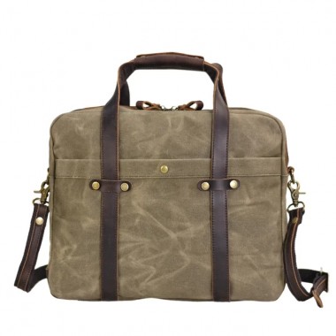 AT5 WAXMultifunktion™  3in1 Canvas Businesstasche Laptoptasche Aktentasche für Damen Herren / Canvas mit leder - armeegrün